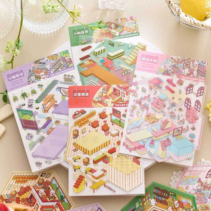 Tiny Joys Avenue DIY 3D Scene Stickers 4 Cute Miniature Scenes(S)