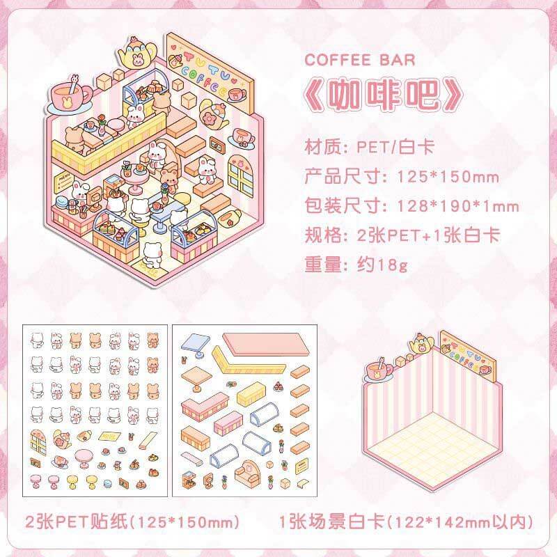 Cute Life Tour DIY 3D Scene Stickers 4 Cute Miniature Scenes(S)