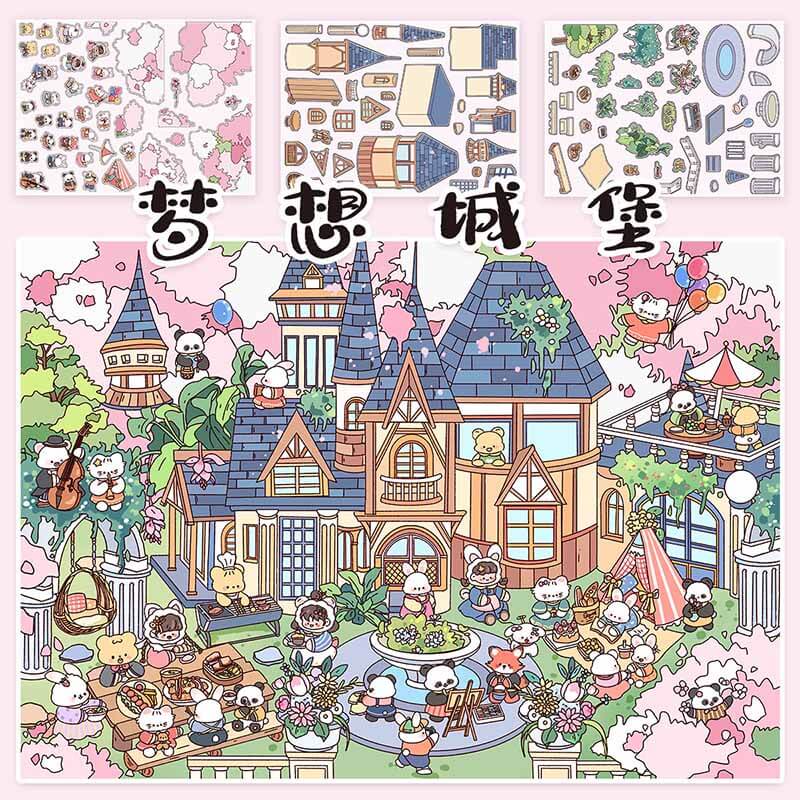 Cute Panda DIY 3D Scene Stickers 2 Cute Miniature Scenes(L)