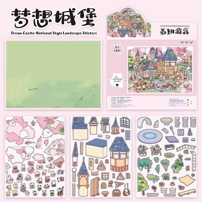 Cute Panda DIY 3D Scene Stickers 2 Cute Miniature Scenes(L)