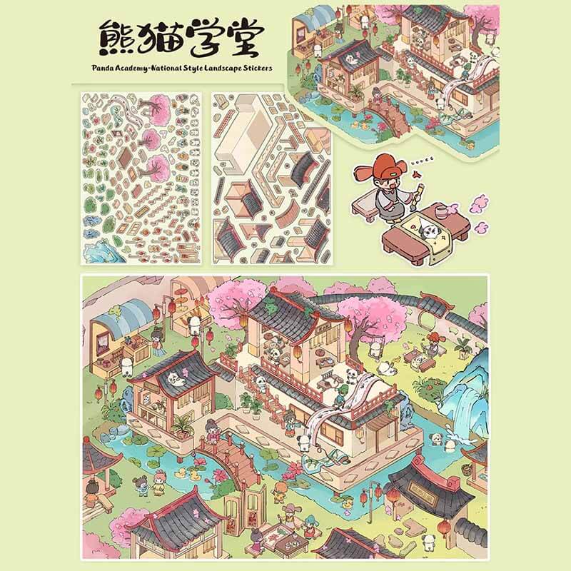 Cute Panda DIY 3D Scene Stickers 2 Cute Miniature Scenes(L)