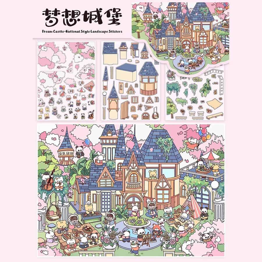Cute Panda DIY 3D Scene Stickers 2 Cute Miniature Scenes(L)
