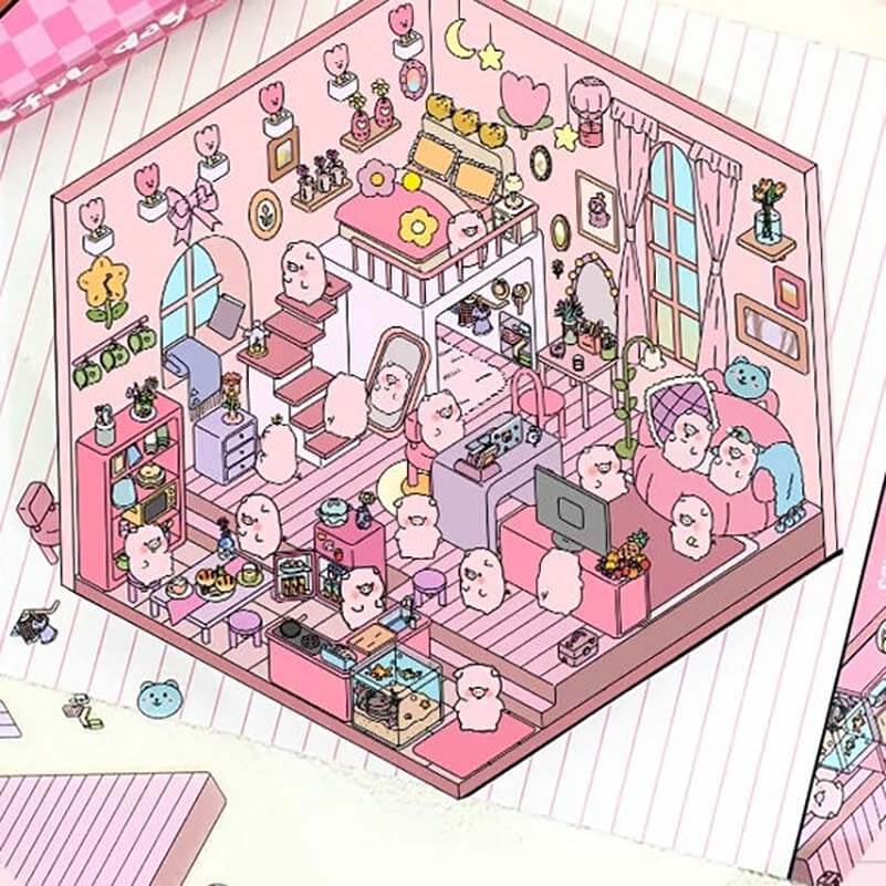 Cute Pet Shop DIY 3D Scene Stickers 4 Cute Miniature Scenes(S)