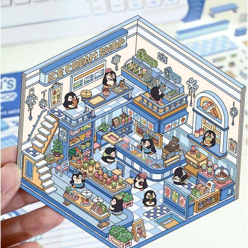 Cute Pet Shop DIY 3D Scene Stickers 4 Cute Miniature Scenes(S)