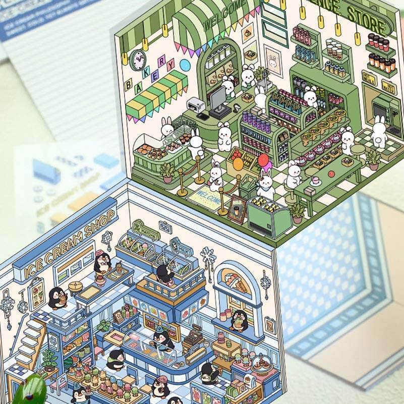 Cute Pet Shop DIY 3D Scene Stickers 4 Cute Miniature Scenes(S)