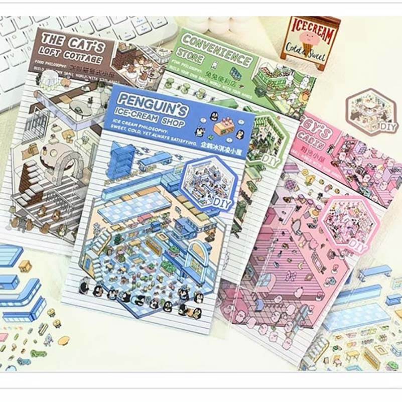 Cute Pet Shop DIY 3D Scene Stickers 4 Cute Miniature Scenes(S)