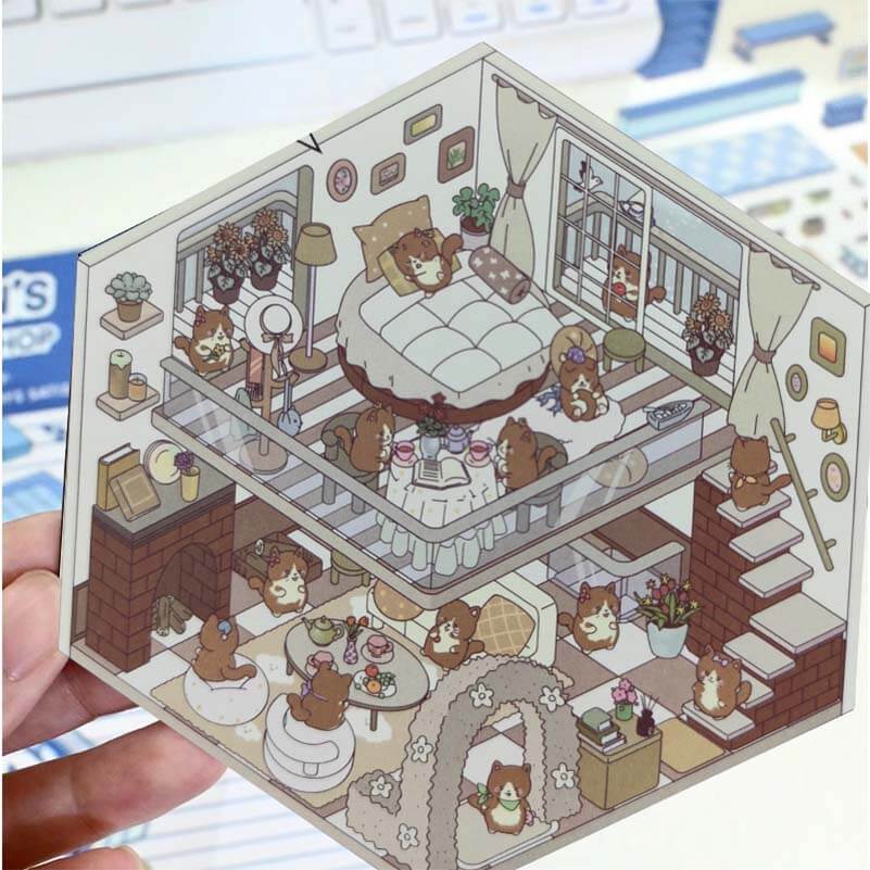 Cute Pet Shop DIY 3D Scene Stickers 4 Cute Miniature Scenes(S)