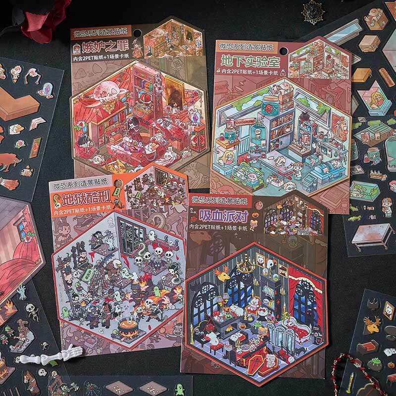 Dark Fantasy DIY 3D Scene Stickers 4 Cute Miniature Scenes (S)