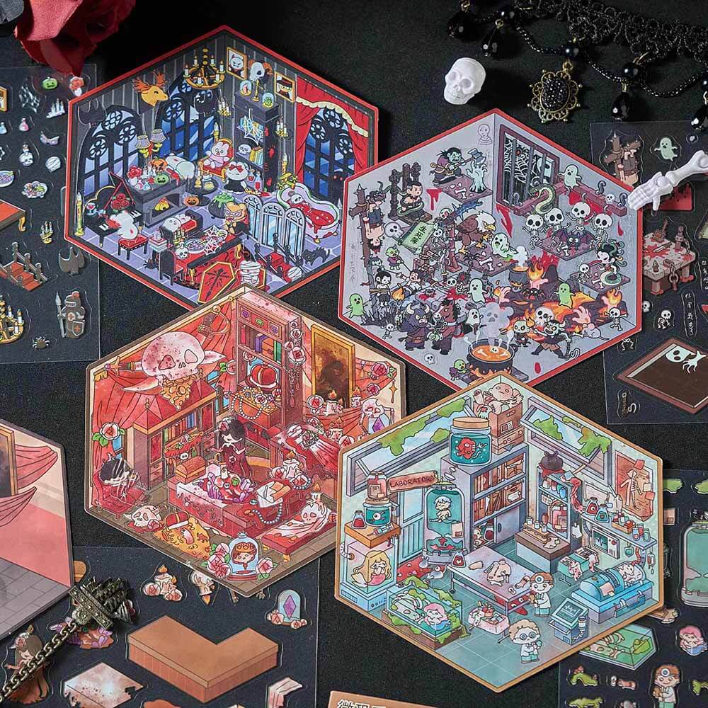 Dark Fantasy DIY 3D Scene Stickers 4 Cute Miniature Scenes (S)