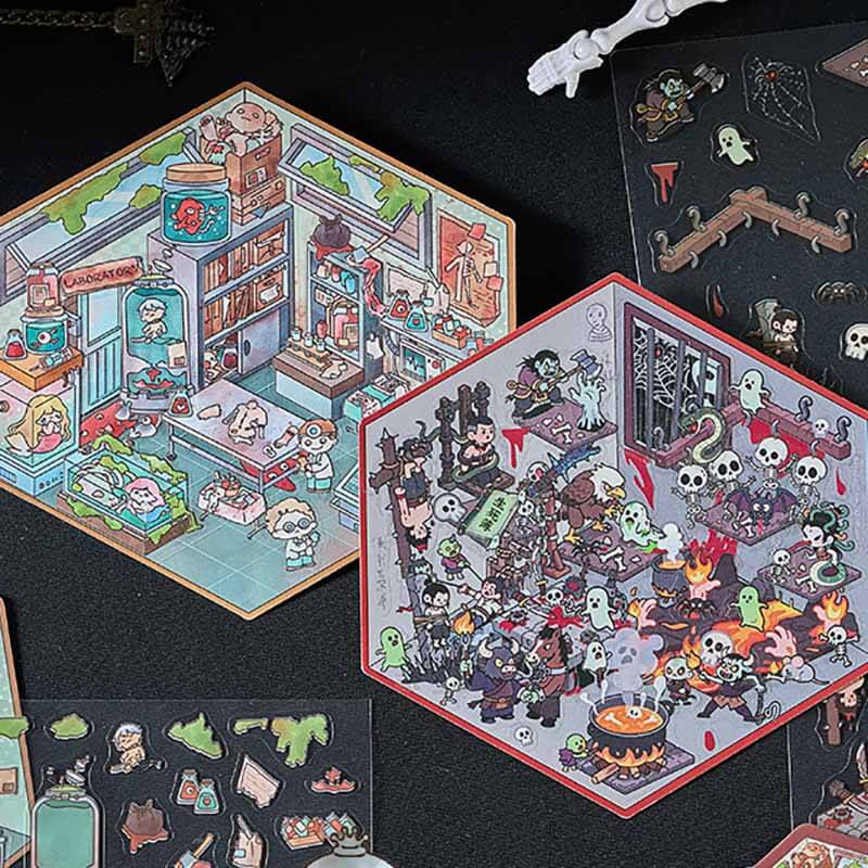 Dark Fantasy DIY 3D Scene Stickers 4 Cute Miniature Scenes (S)