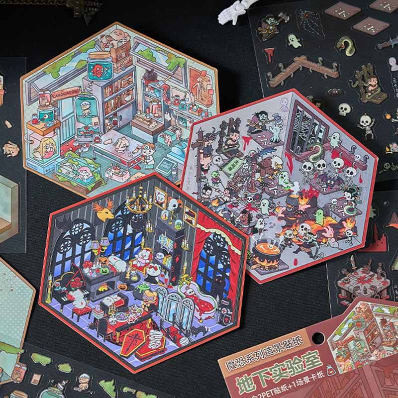 Dark Fantasy DIY 3D Scene Stickers 4 Cute Miniature Scenes (S)