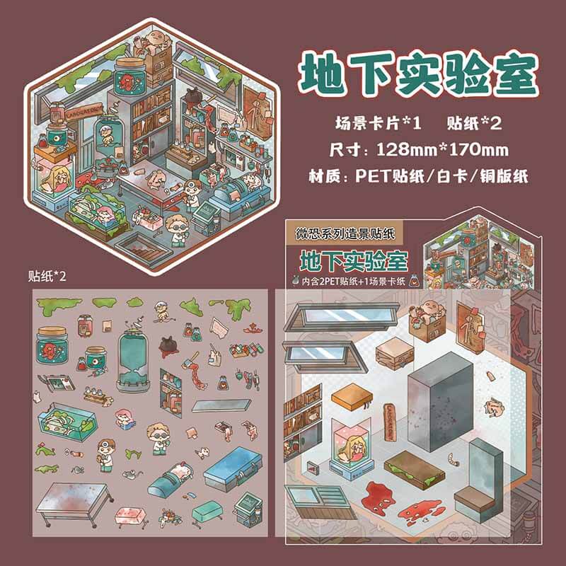 Dark Fantasy DIY 3D Scene Stickers 4 Cute Miniature Scenes (S)