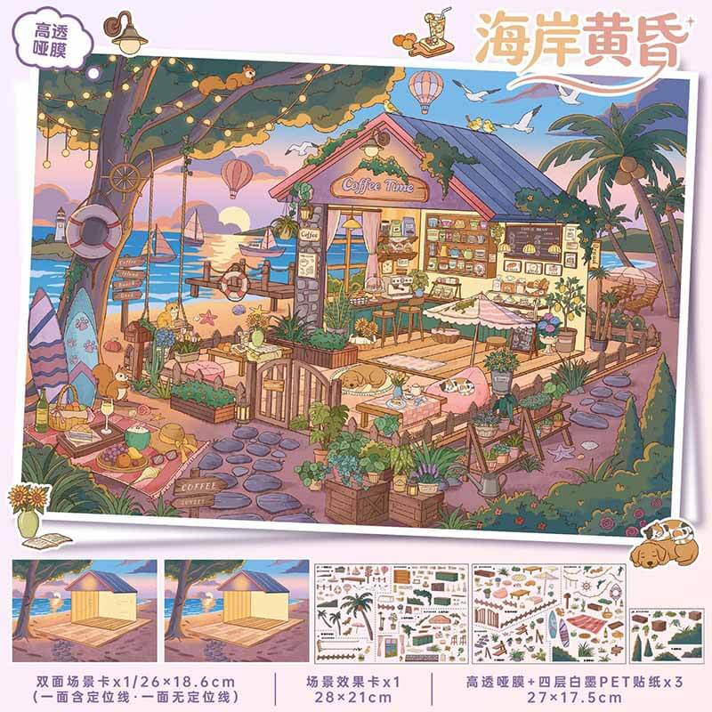 Day & Night DIY 3D Scene Stickers With Guide Lines(L)