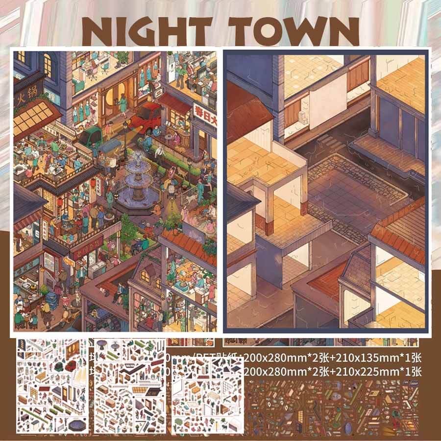 Day to Night DIY 3D Scene Stickers With Guide Lines(L)