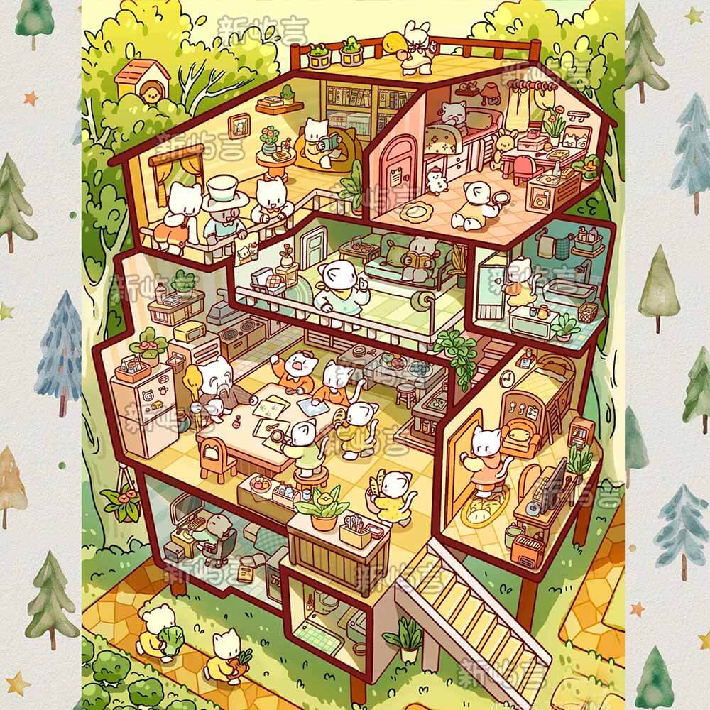 Autocollants 3D DIY Détective Villa : 4 scènes miniatures mignonnes