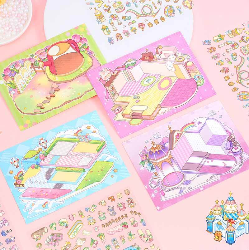 Dream Atelier Postcard DIY 3D Scene Stickers 4 Cute Miniature Scenes(S)