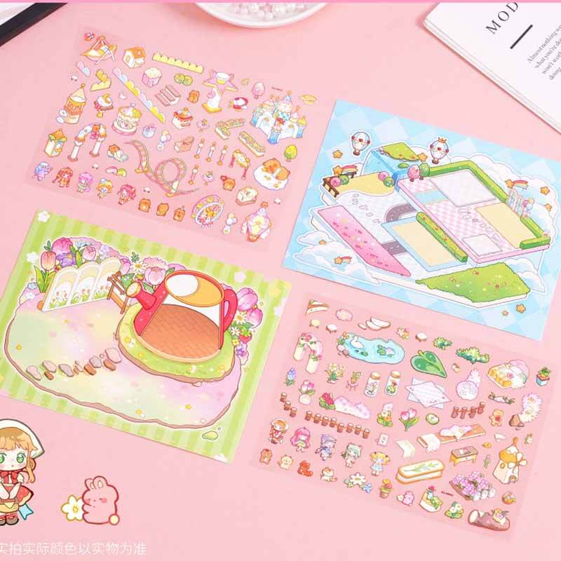 Dream Atelier Postcard DIY 3D Scene Stickers 4 Cute Miniature Scenes(S)