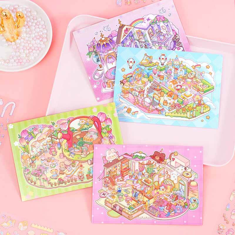 Dream Atelier Postcard DIY 3D Scene Stickers 4 Cute Miniature Scenes(S)