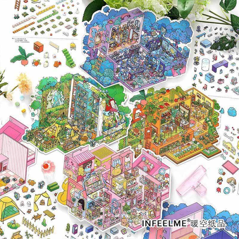 Dream Pages DIY 3D Scene Stickers 4 Cute Scenes(L)