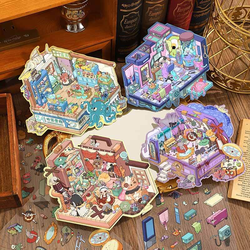 Dream Rhythm City DIY 3D Scene Stickers 4 Cute Miniature Scenes(S)