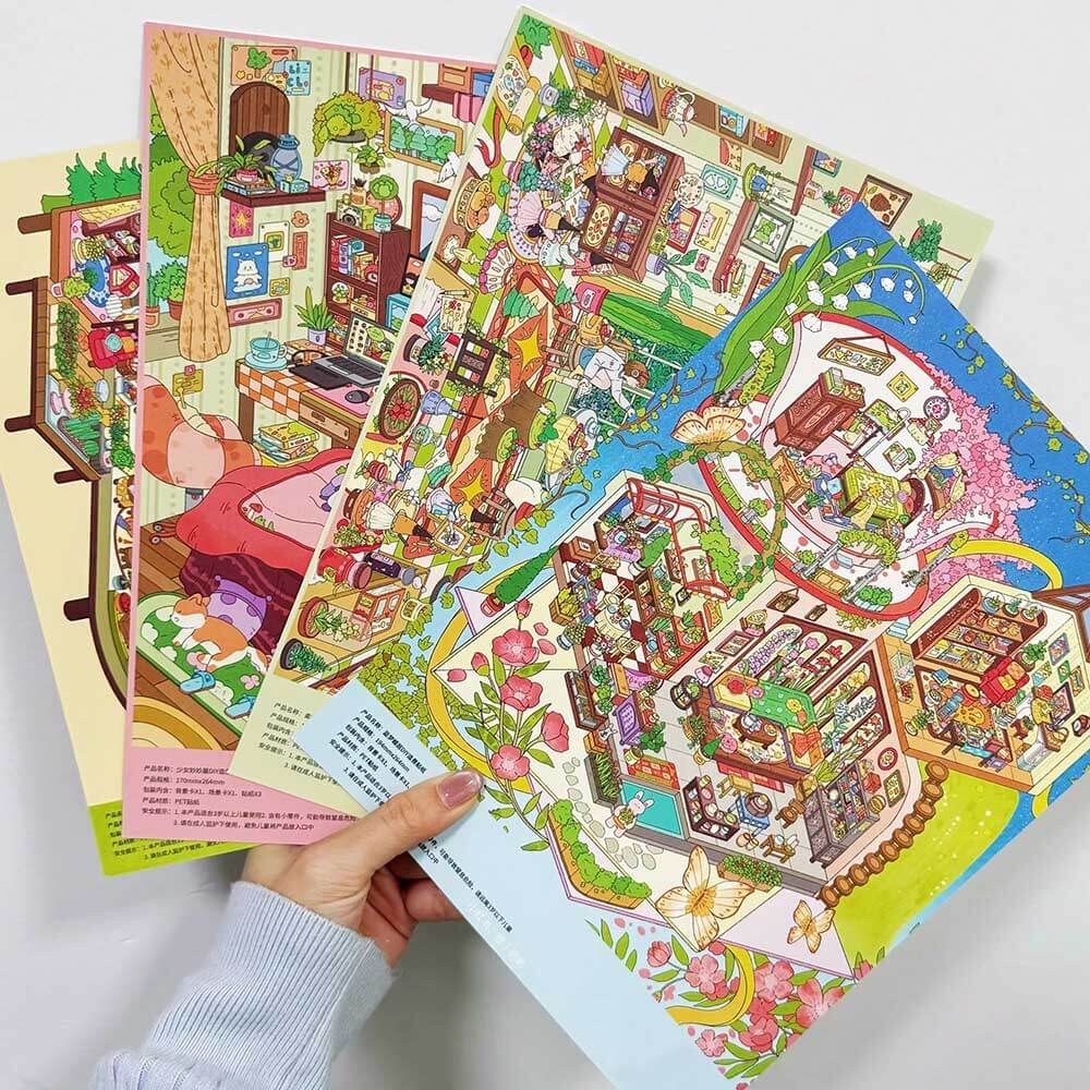 Dreamscape Haven DIY 3D Scene Stickers 4 Cute Miniature Scenes(M&L)