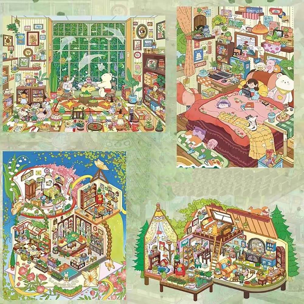 Dreamscape Haven DIY 3D Scene Stickers 4 Cute Miniature Scenes(M&L)