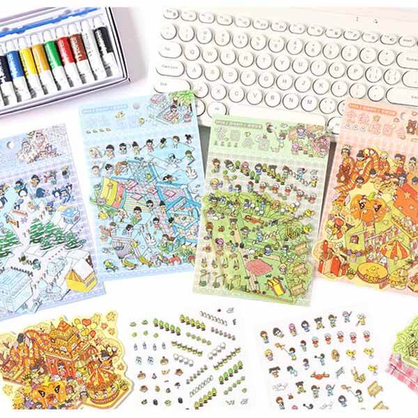 Dreamscape Parks DIY 3D Scene Stickers 4 Cute Miniature Scenes(S)