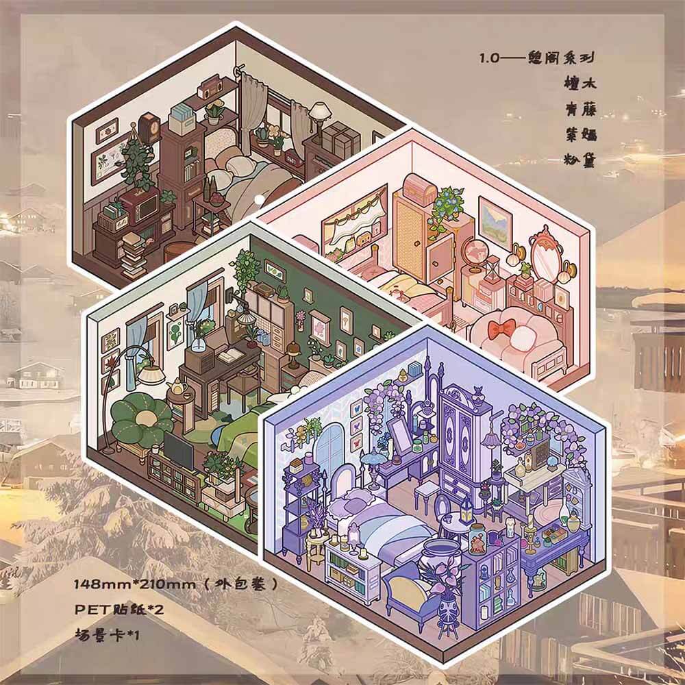 Dreamy Bedroom DIY 3D Scene Stickers 4 Cute Miniature Scenes(S)