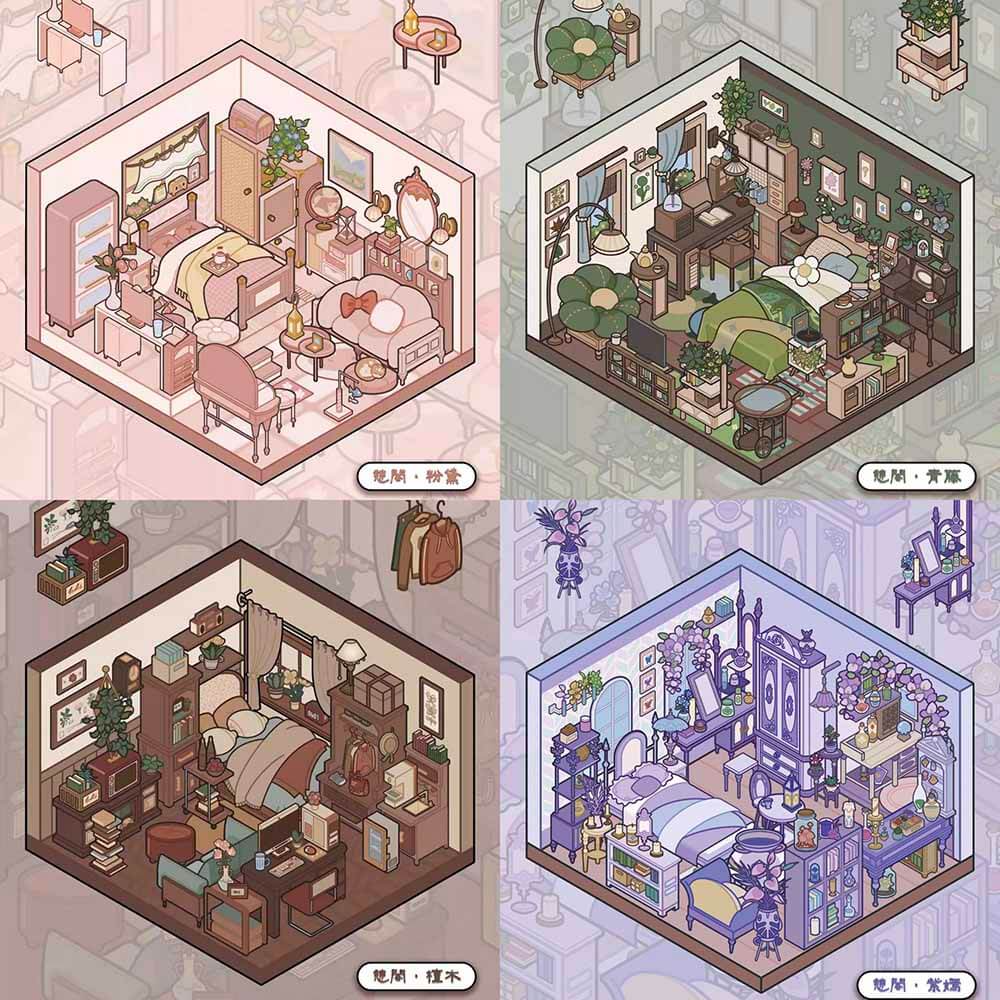 Dreamy Bedroom DIY 3D Scene Stickers 4 Cute Miniature Scenes(S)