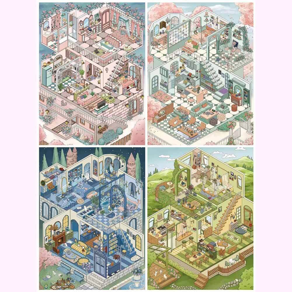 Dreamy Blues DIY 3D Scene Stickers 4 Cute Miniature Scenes(L)