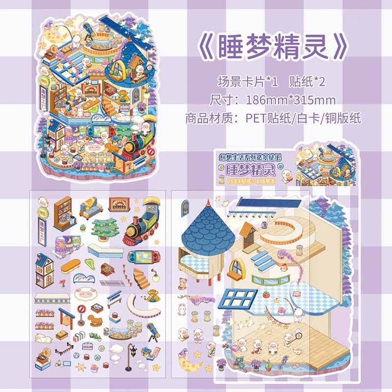 Dreamy Encounters DIY 3D Scene Stickers 4 Cute Miniature Scenes(L)