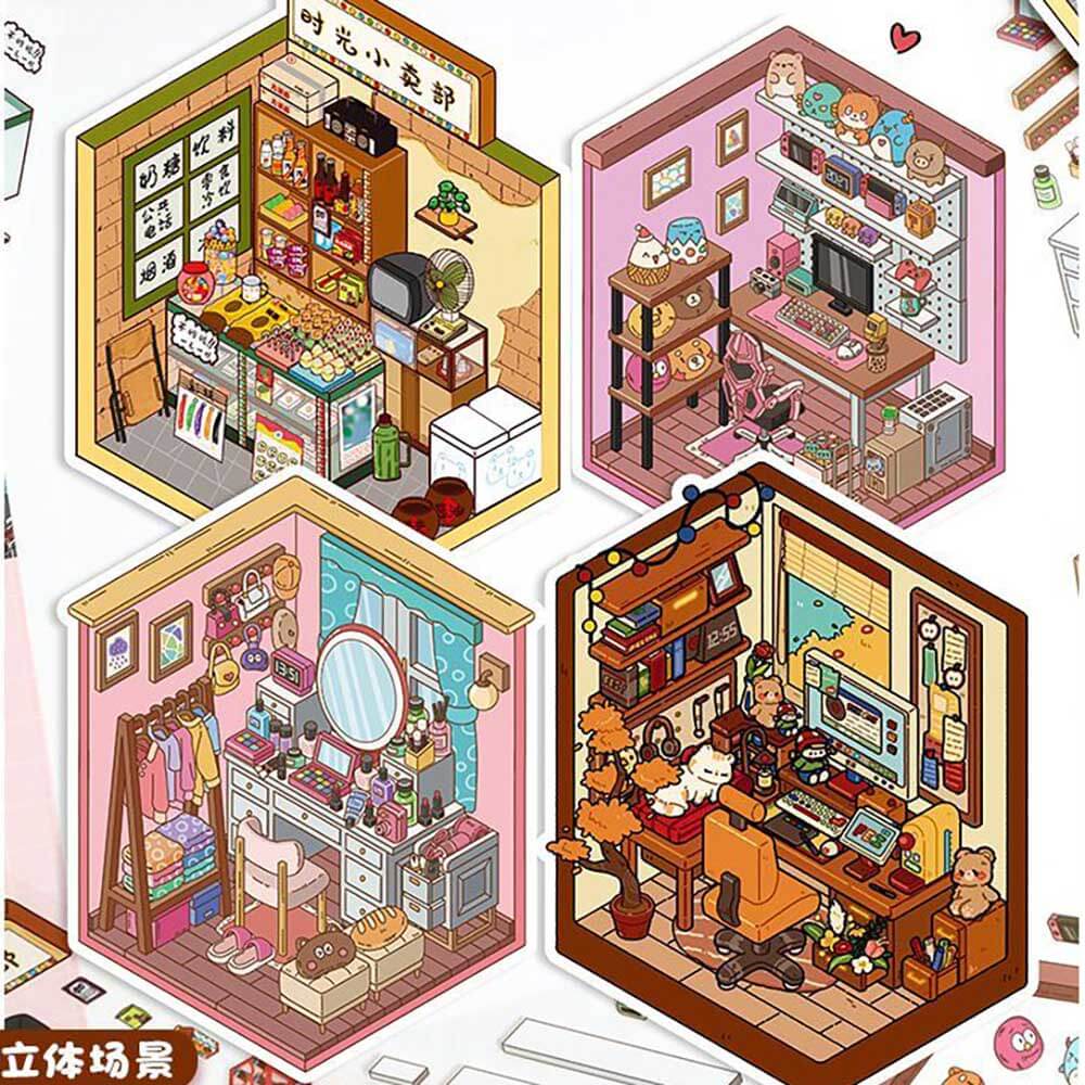 Dreamy Hideouts DIY 3D Scene Stickers 4 Cute Miniature Scenes(S)