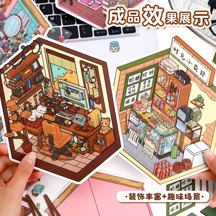 Dreamy Hideouts DIY 3D Scene Stickers 4 Cute Miniature Scenes(S)