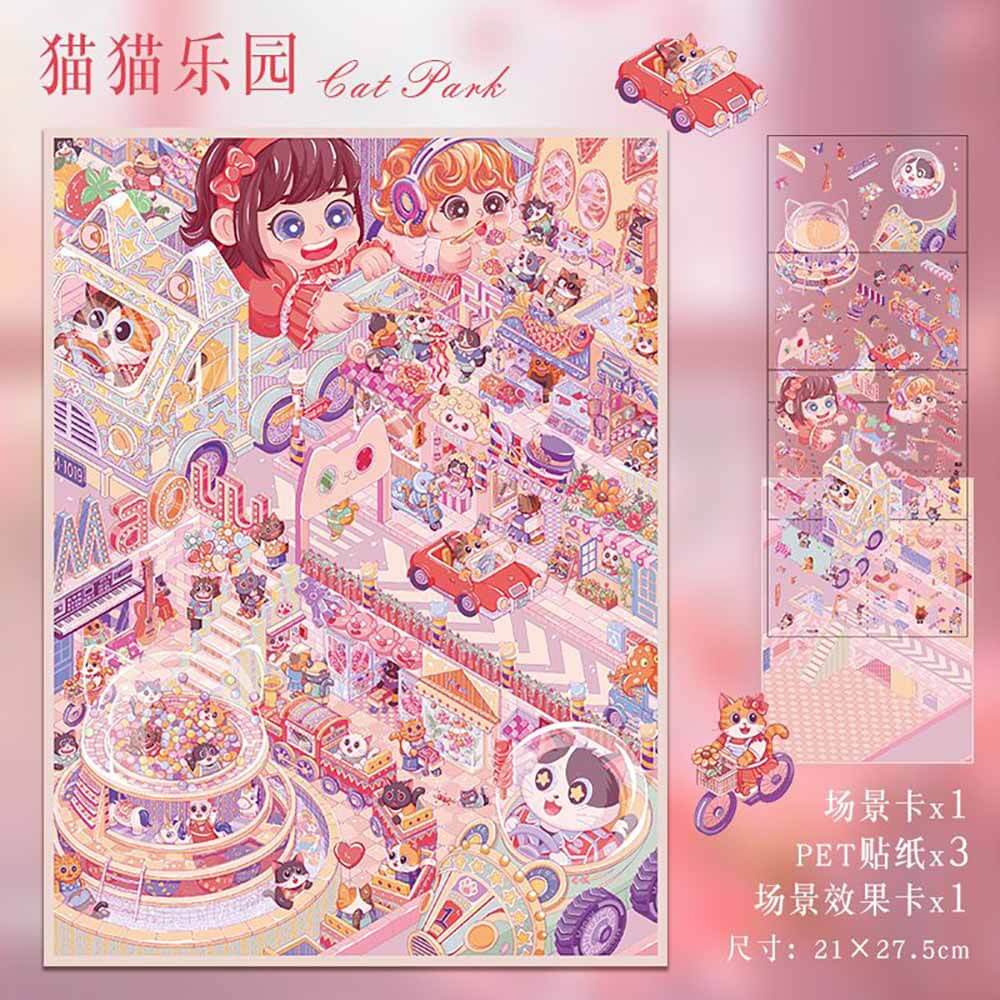 Dreamy Pet Paradise DIY 3D Scene Stickers 2 Cute Miniature Scenes(L)