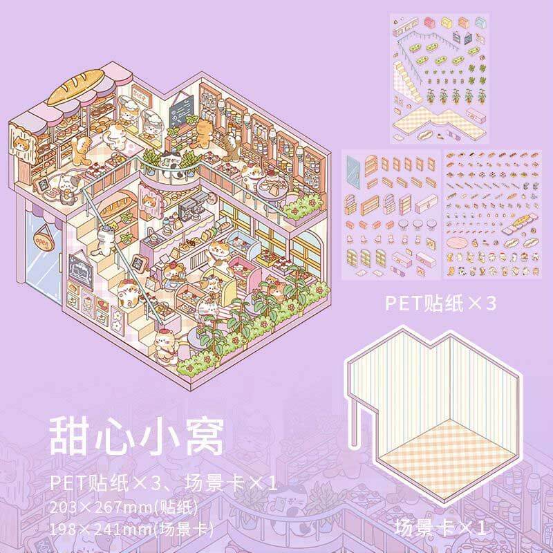Dreamy Abode Series DIY 3D Scene Stickers 4 Cute Miniature Scenes(L)