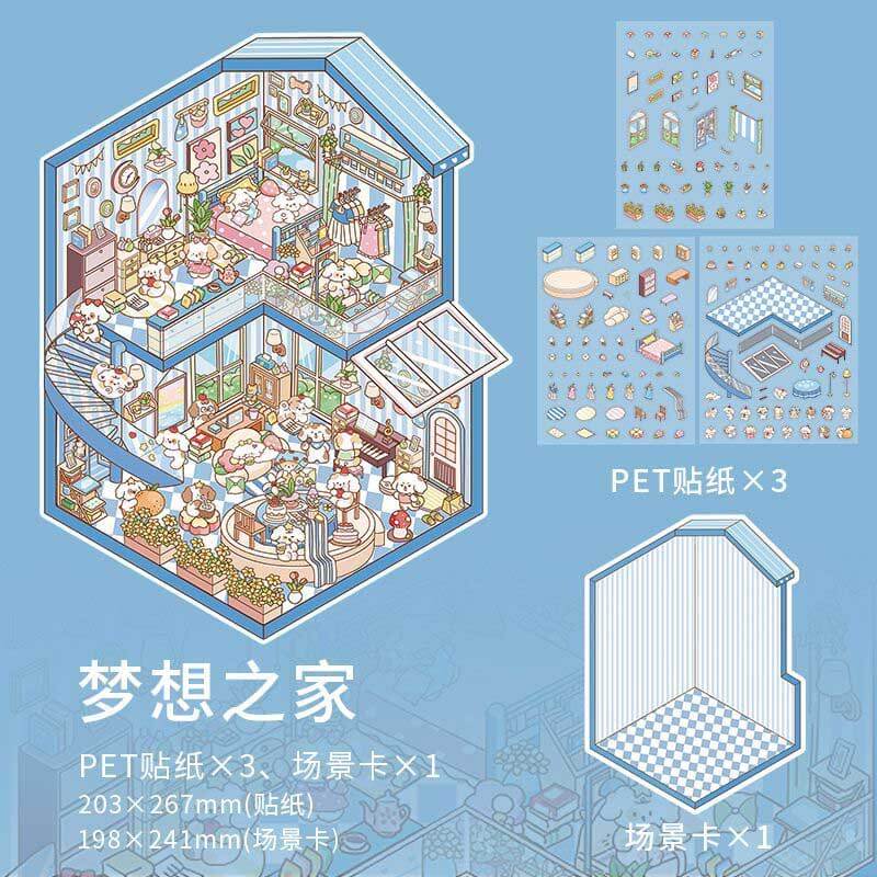Dreamy Abode Series DIY 3D Scene Stickers 4 Cute Miniature Scenes(L)