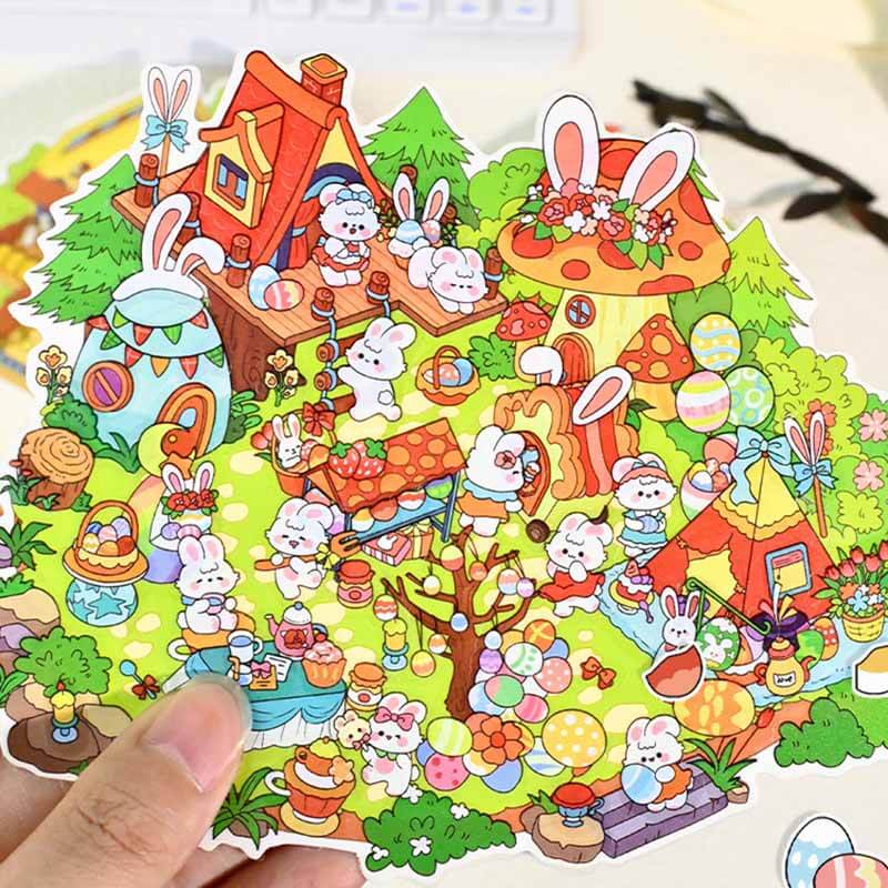Easter Bunnyland DIY 3D Scene Stickers 4 Cute Miniature Scenes(S)