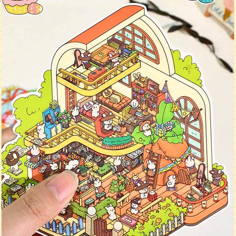 Easter Bunnyland DIY 3D Scene Stickers 4 Cute Miniature Scenes(S)