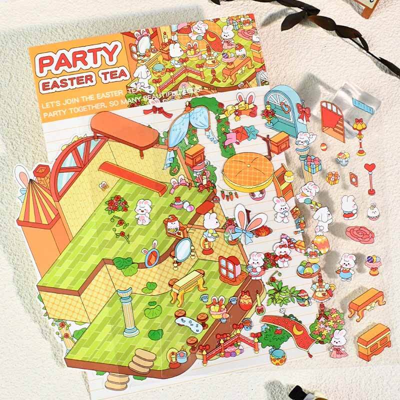 Easter Bunnyland DIY 3D Scene Stickers 4 Cute Miniature Scenes(S)