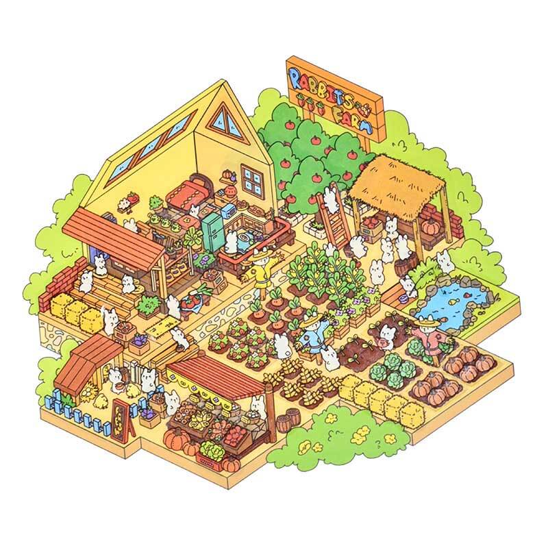 Easter Bunnyland DIY 3D Scene Stickers 4 Cute Miniature Scenes(S)