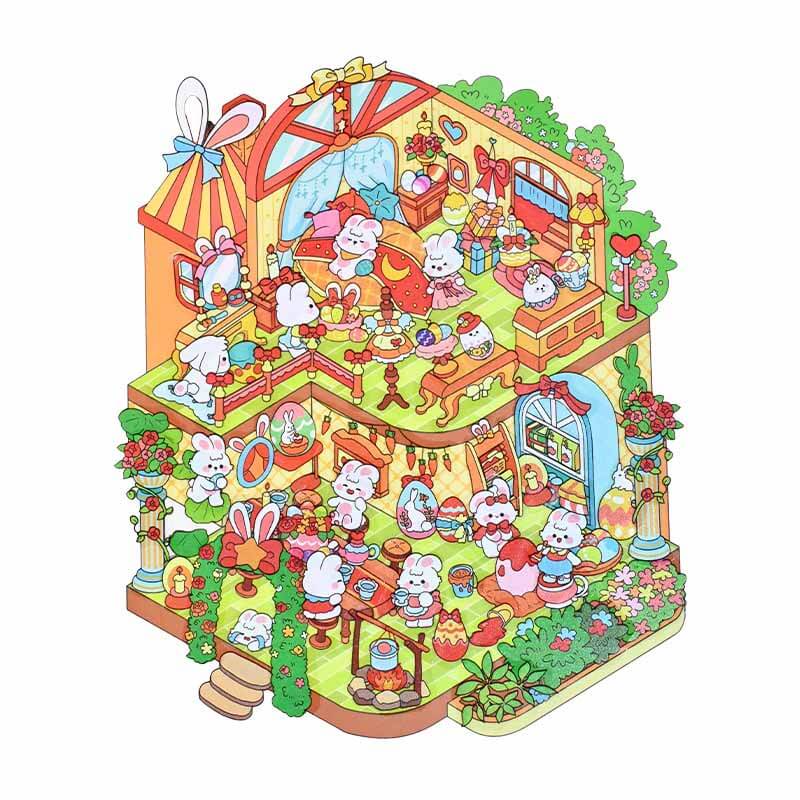 Easter Bunnyland DIY 3D Scene Stickers 4 Cute Miniature Scenes(S)