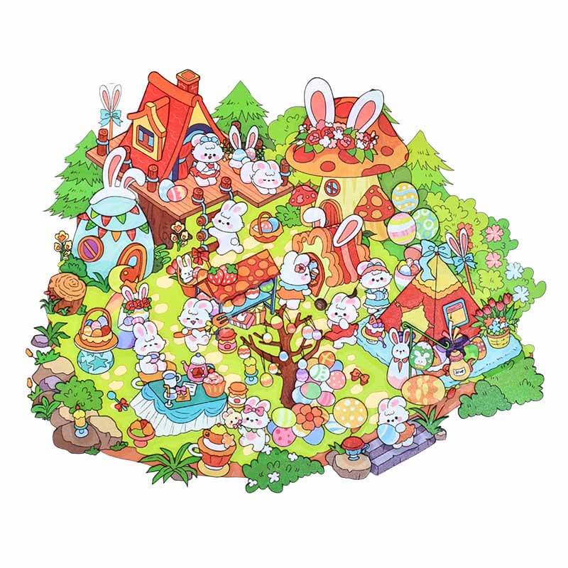 Easter Bunnyland DIY 3D Scene Stickers 4 Cute Miniature Scenes(S)