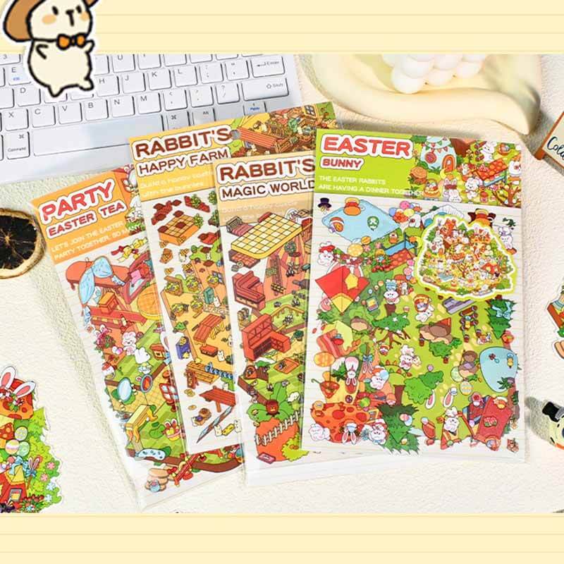 Easter Bunnyland DIY 3D Scene Stickers 4 Cute Miniature Scenes(S)