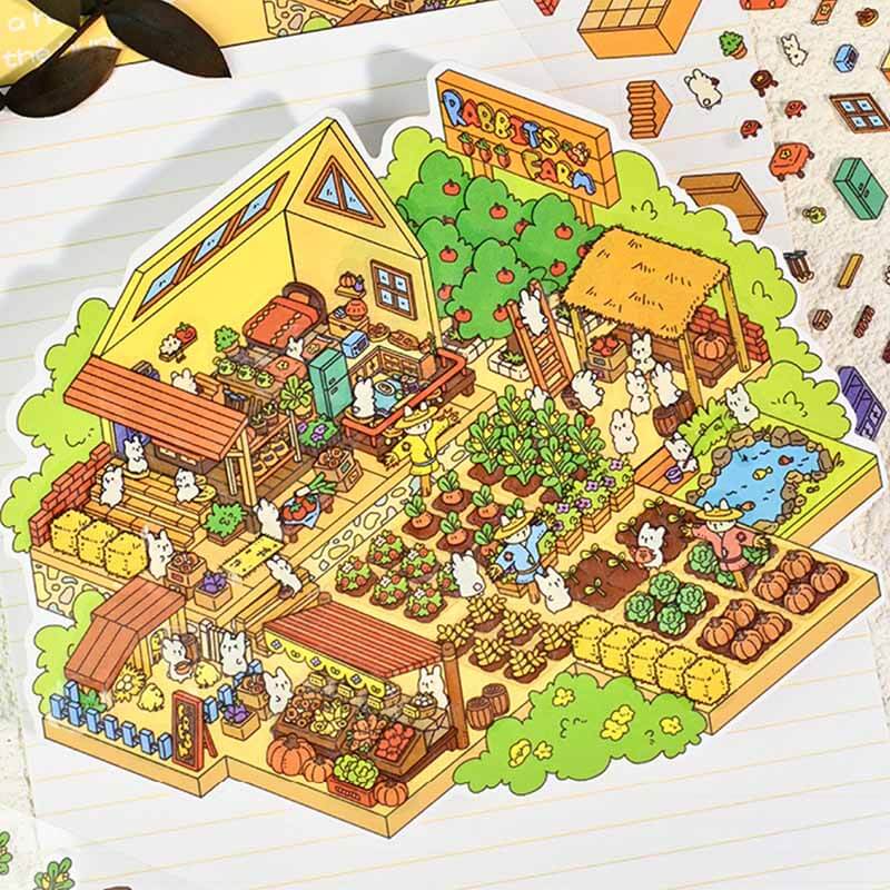 Easter Bunnyland DIY 3D Scene Stickers 4 Cute Miniature Scenes(S)