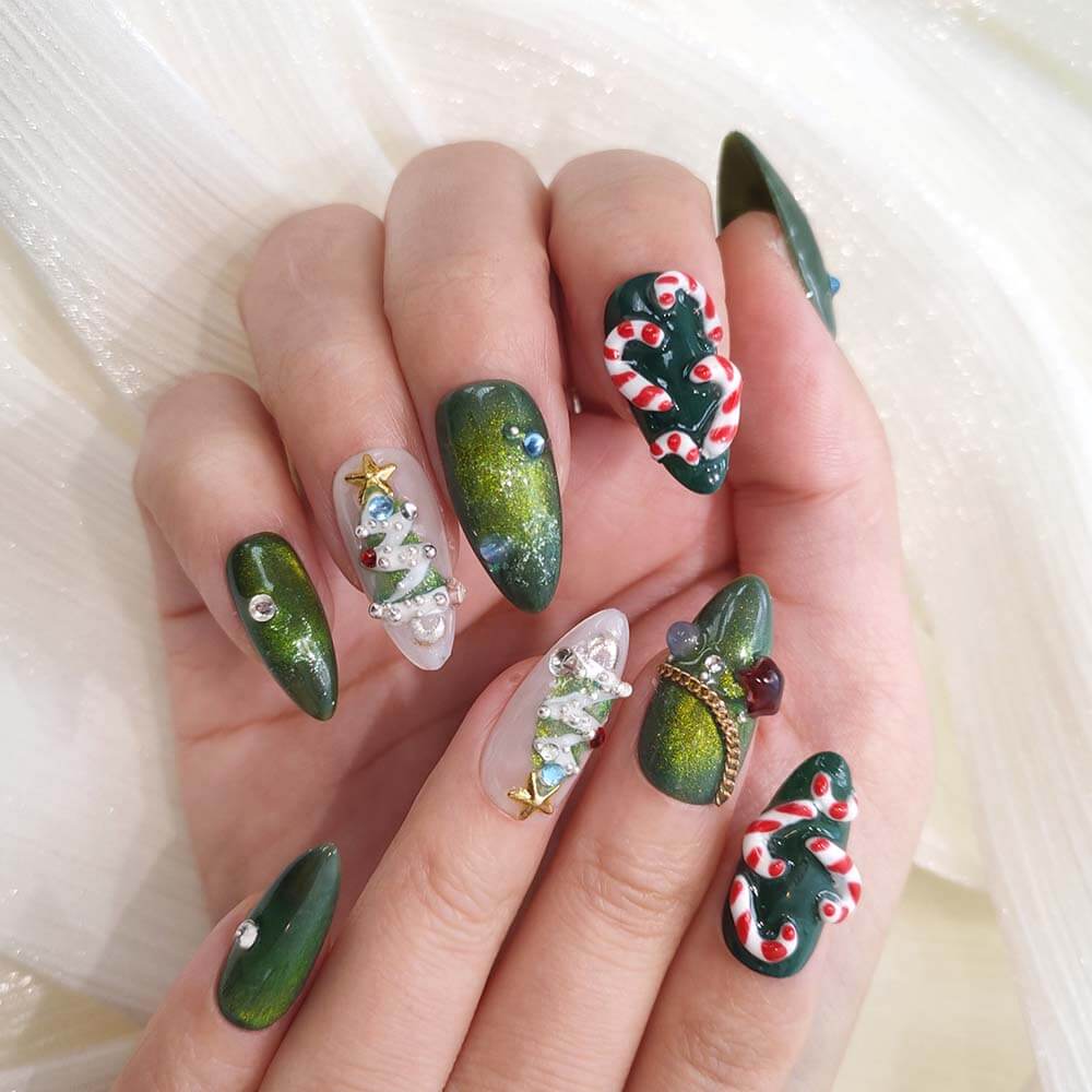 Beauty Art Garden Press On Nails Emerald Christmas 59