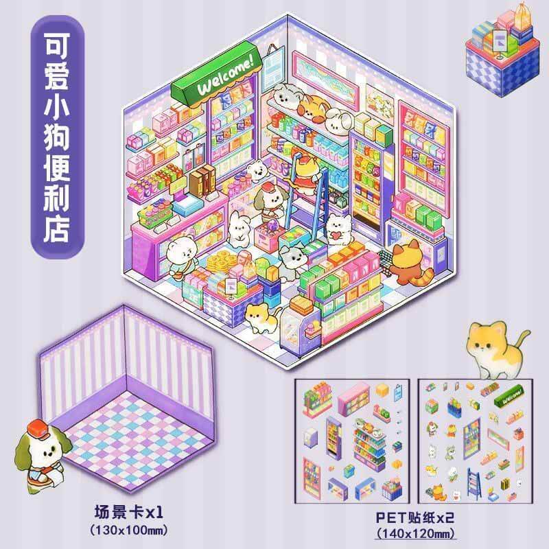 Everyday Romance DIY 3D Scene Stickers 4 Cute Miniature Scenes(S)