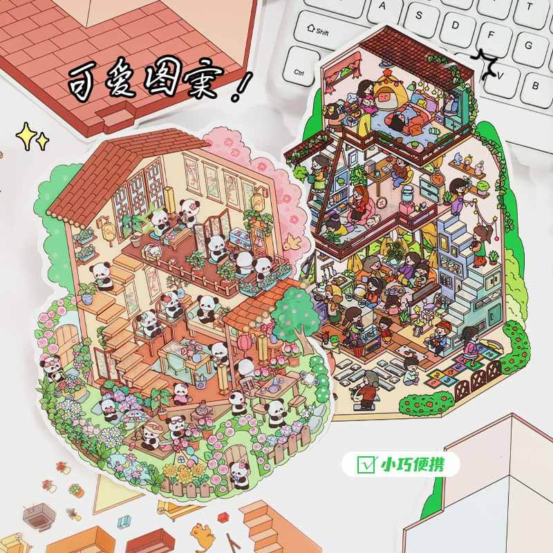 Everyday Whimsy DIY 3D Scene Stickers 4 Cute Miniature Scenes(L)