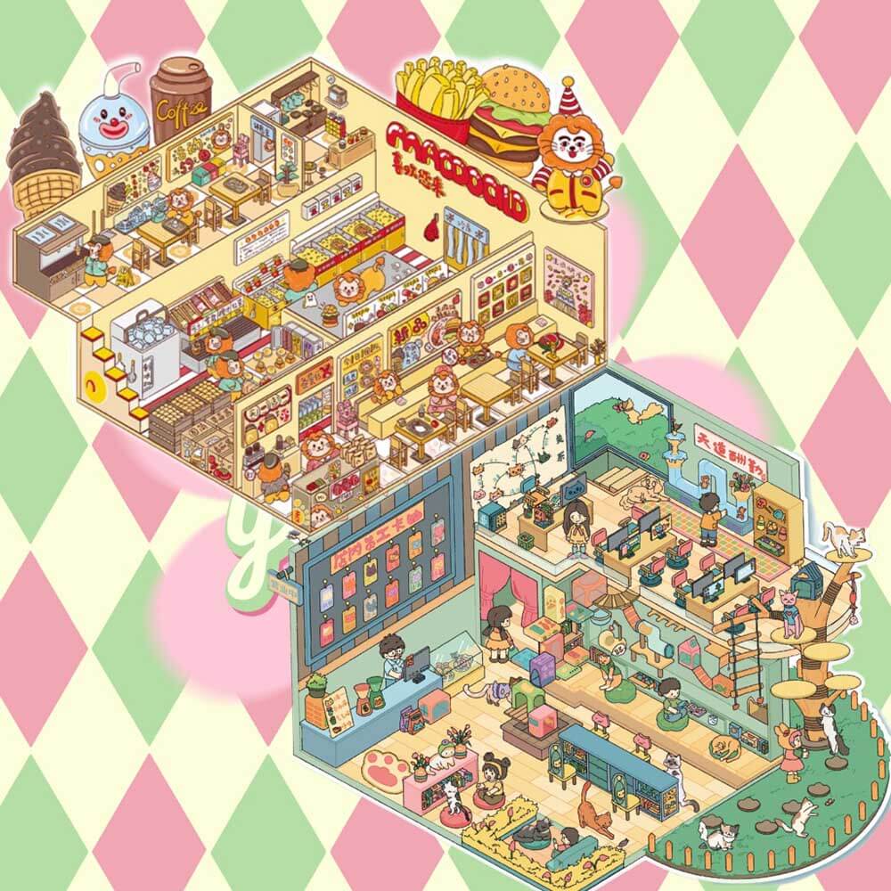 Fantasy Friends DIY 3D Scene Stickers Lovely Miniature Scenes(L)