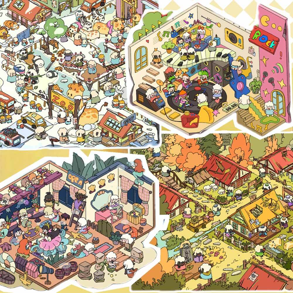 Storybook Adventure DIY 3D Scene Stickers 4 Cute Miniature Scenes(M&L)