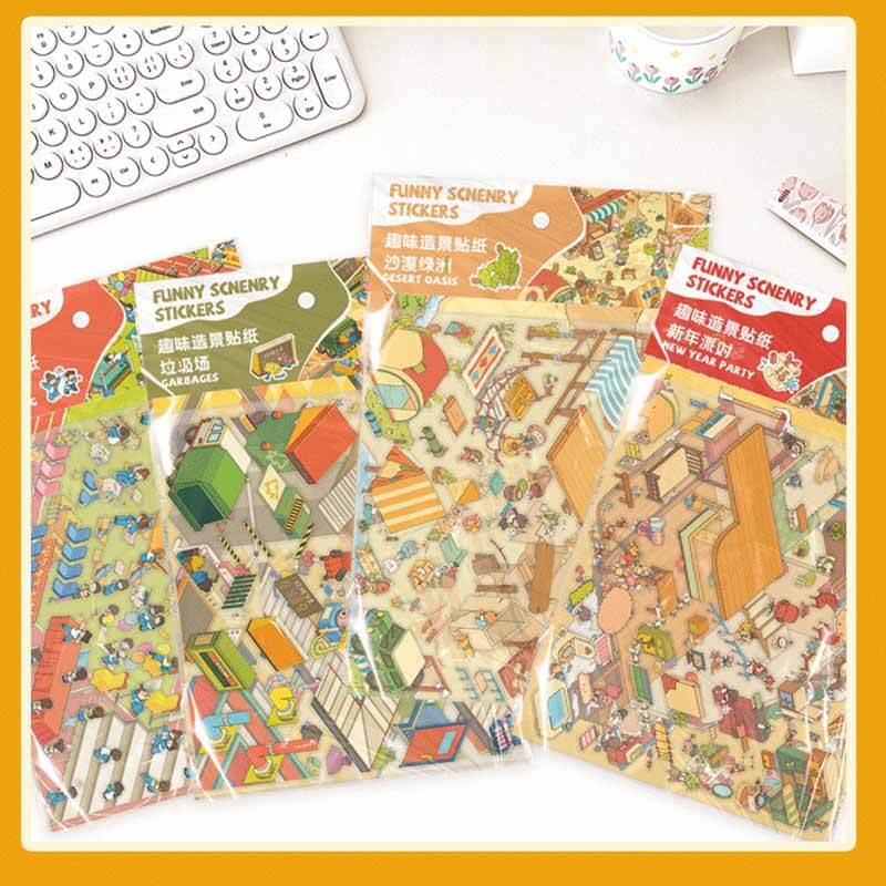 Fantasy Gathering DIY 3D Scene Stickers 5 Cute Miniature Scenes(L)